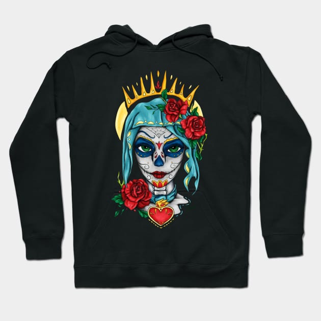 Santa muerte portrait with red roses Hoodie by NadiaChevrel